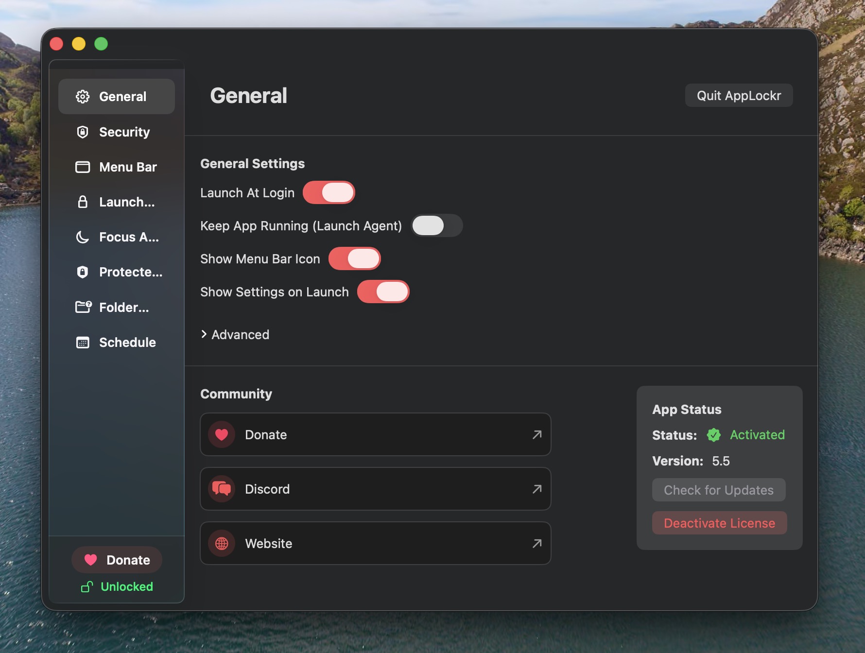 AppLockr dashboard showing protected apps on macOS