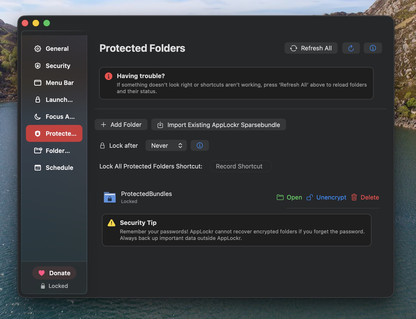 AppLockr settings screen with additional protection preferences